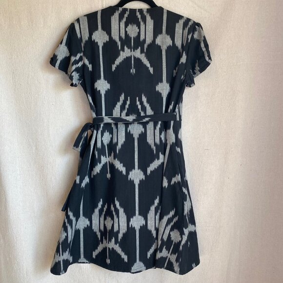 Fair Trade Genuine Ikat Black Wrap Dress 100% Cotton NWT Medium Passion Lilie - Picture 4 of 13